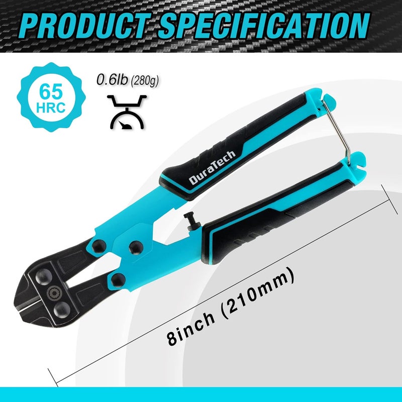 DURATECH 8-inch Mini Bolt Cutter with Bi-Material Ergonomic Handle Grip, Security Lock, Chrome Vanadium Steel Blade for Wire, Cables, Chains, Small Screws - Image 5